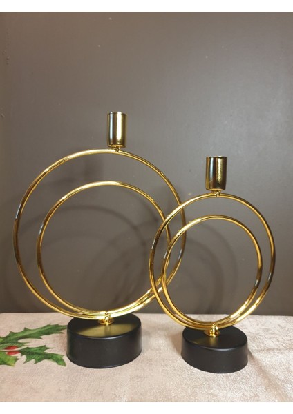 Alvina 2 Li Yüksek Siyah Ayaklı Gold, Şamdan