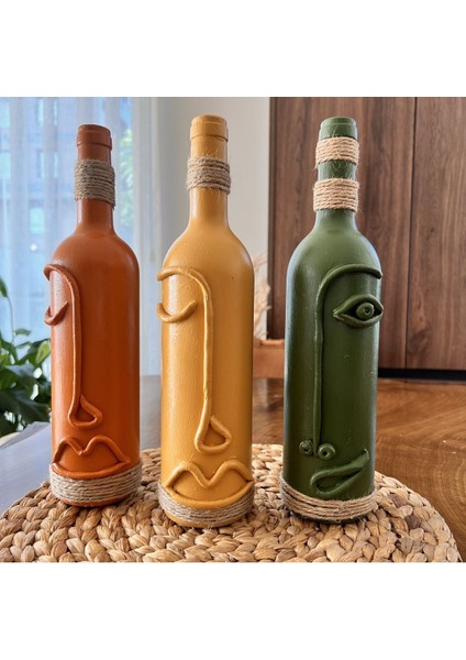 El Yapımı Soyut Yüz Tasarımı Şarap Şişesi Dekorasyonu , Dekoratif Şarap Şişeleri 3'lü Set