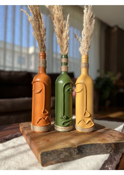 El Yapımı Soyut Yüz Tasarımı Şarap Şişesi Dekorasyonu , Dekoratif Şarap Şişeleri 3'lü Set fiyatları