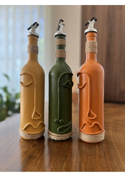 El Yapımı Soyut Yüz Tasarımı Şarap Şişesi Dekorasyonu , Dekoratif Şarap Şişeleri 3'lü Set modelleri