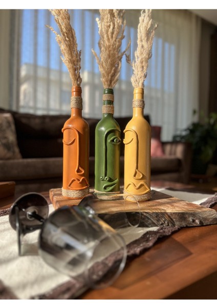 El Yapımı Soyut Yüz Tasarımı Şarap Şişesi Dekorasyonu , Dekoratif Şarap Şişeleri 3'lü Set fırsatları