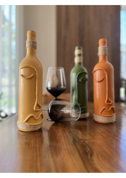 El Yapımı Soyut Yüz Tasarımı Şarap Şişesi Dekorasyonu , Dekoratif Şarap Şişeleri 3'lü Set indirimleri
