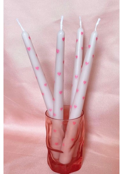 Pembe Kalp Desenli El Çizimi Handmade Şamdan Kokulu Mum