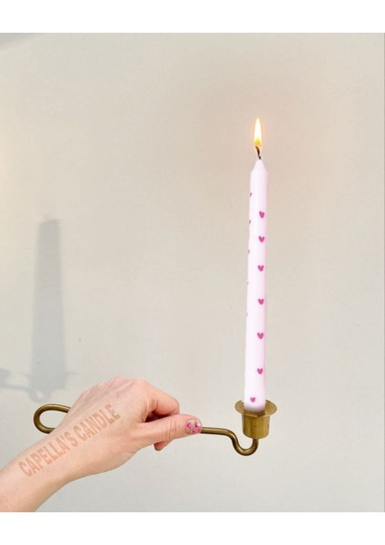 Pembe Kalp Desenli El Çizimi Handmade Şamdan Kokulu Mum