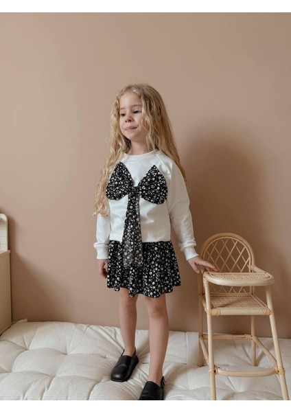 Yigit Butik Çiçek Desenli Etekli Kız Çocuk Alt Üst Takım