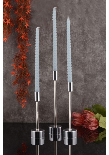 Defne 3'lü Şamdan Gümüş Kaplama Dekoratif Metal Mumluk Şamdan Seti fiyatları