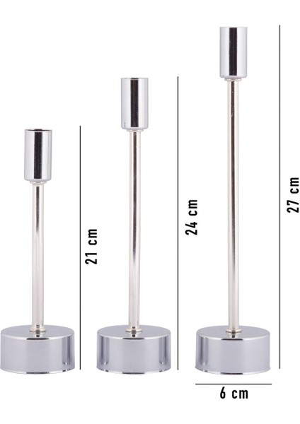 Defne 3'lü Şamdan Gümüş Kaplama Dekoratif Metal Mumluk Şamdan Seti indirimleri