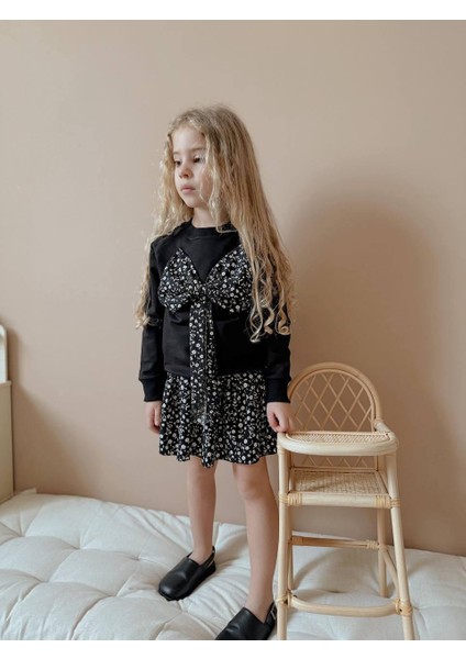 Yigit Butik Çiçek Desenli Etekli Kız Çocuk Alt Üst Takım