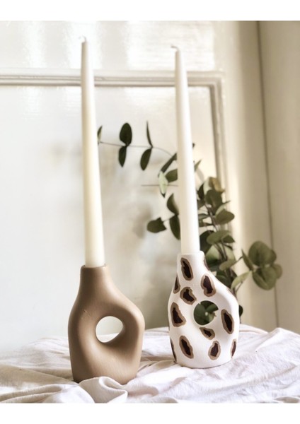 Iskandinav Dekor Mocha & Leo Mumluk&vazo 2'li Set 8 x 14 cm