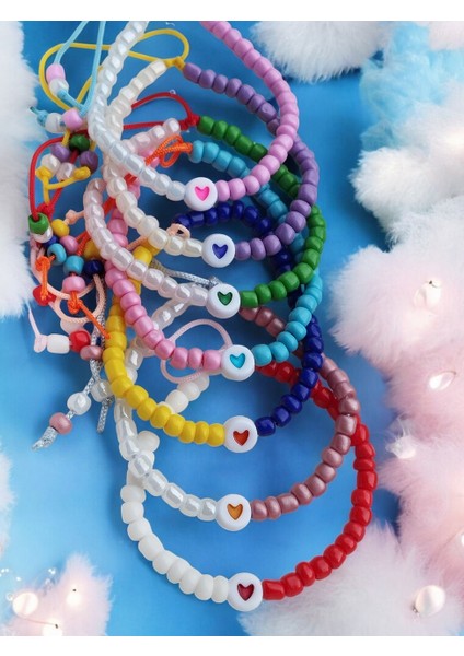 23 Nisan Bayramı, Karne Hediyesi Renkli Kalp'li Kumboncuk 7'li Çocuk Bileklik