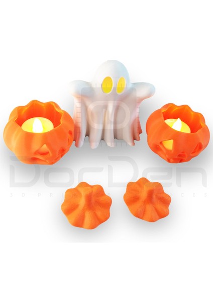 Cadılar Bayramı Hallowen Balkabağı ve Hayalet Temalı Tealight Mumluk Dekor Set modelleri