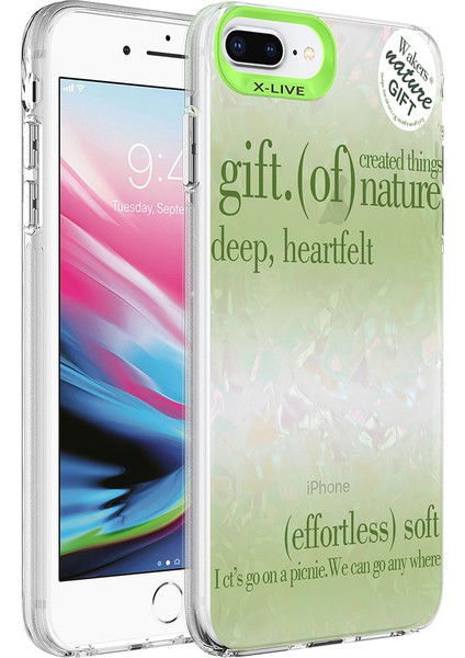 Apple iPhone 8 Plus Kılıf Mermer Desenli Marbello Kapak-Yeşil