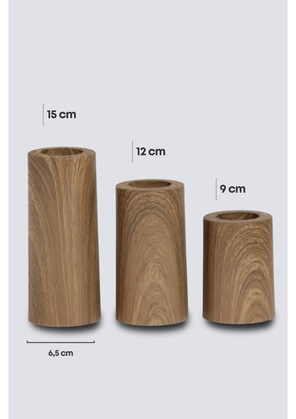 3 Lü Ahşap Kaplama Yüzey Mumluk Dekoratif Tealight Set Mum Abs Plastik fiyatları