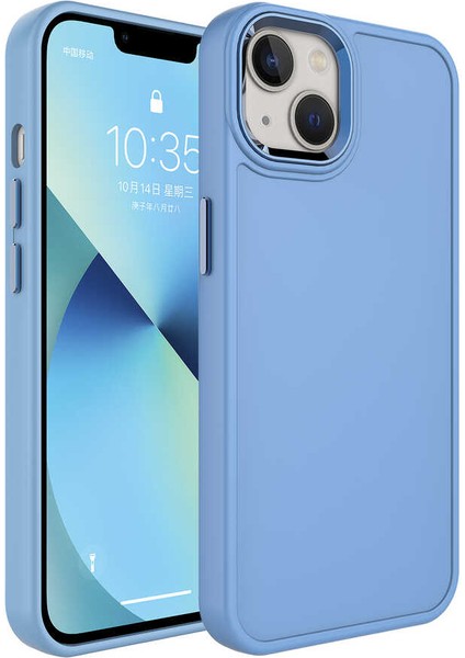 Apple iPhone 14 Plus Uyumlu Metal Çerçeve ve Buton Tasarımlı Sert Botox Kapak-Mavi indirimleri