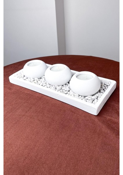 3'lü Yuvarlak Beyaz Tealight Mumluk Seti
