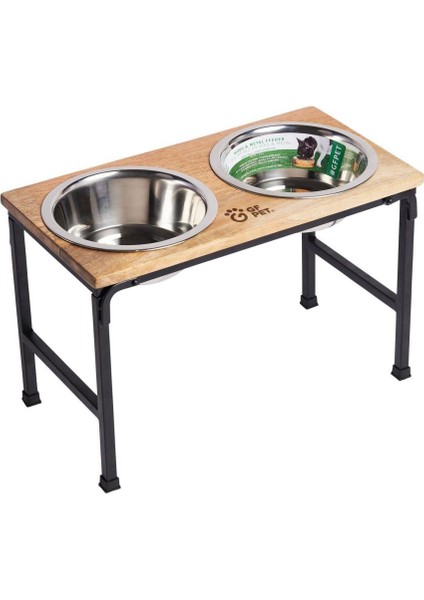 El Yapımı Metal Ayaklı Ahşap Mama ve Su Kabı Large 2X1500 ml