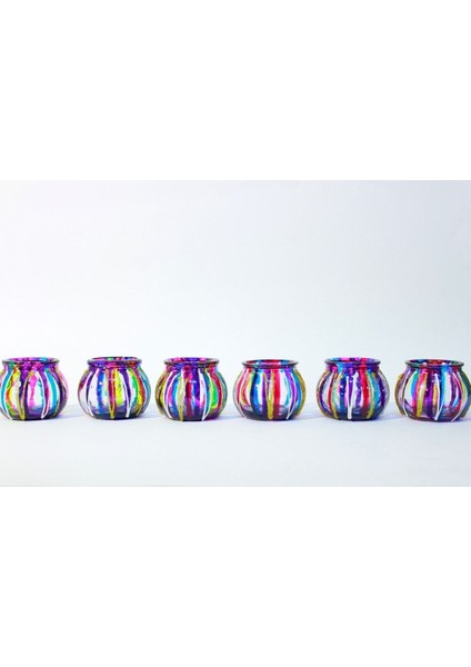 Cam Mumluk Tealight Vitray Desen 6 cm Çap 5 cm Yükseklik,6 Adet