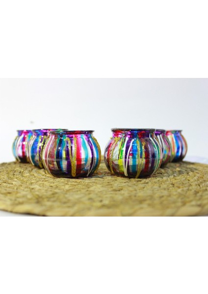 Cam Mumluk Tealight Vitray Desen 6 cm Çap 5 cm Yükseklik,6 Adet fiyatları