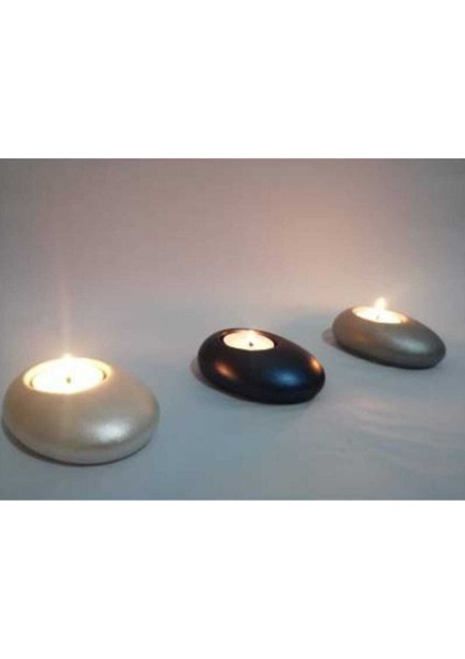 Dekoratif 3'li Beton Mumluk Seti + 3 Adet Tealight Mum