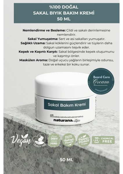 %100 Doğal Sakal Bıyık Bakım Kremi Yumuşatıcı Besleyici Balm 50 ml