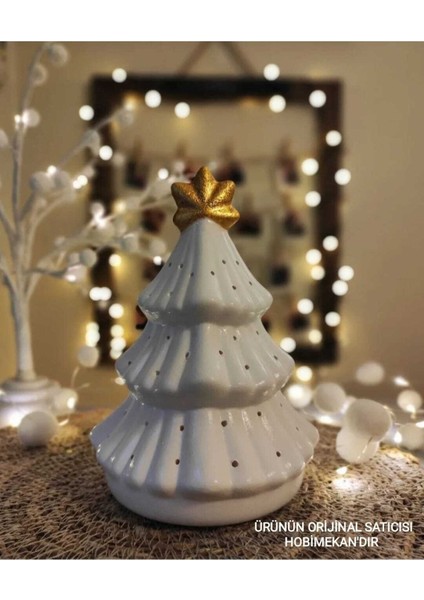 Seramik Çam Ağacı Yılbaşı Noel Mumluk Biblo Obje
