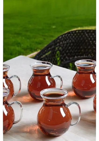 6'lı Pleasure Borosilikat Cam Bardak Set Isıya Dayanıklı Keyfi Ala Kulplu Çay Fincanı Bardağı