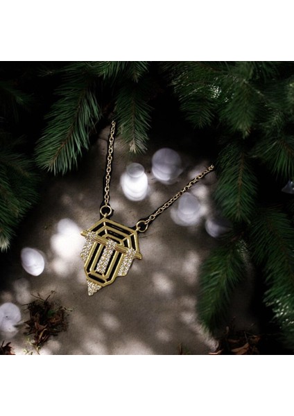 Vintage Tasarım Zirkon Taşlı 316L Çelik Kolye Gold