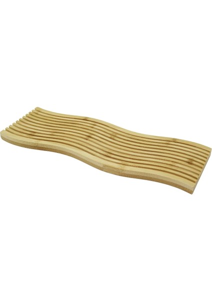 Dalgalı Kenar Çift Taraf=düz - Dalgalı Oyuk Kanallı Ahşap Bambu Sunum Tepsi 15X39X1.5CM (4172)
