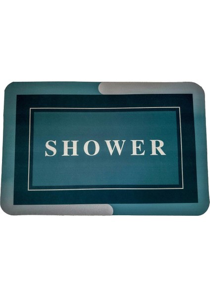 Shower Yeşil Gri 58*38 cm 2,5 mm Diktörgen Su Emici Banyo Duş Önü Paspas Kaymaz Abdest Paspası
