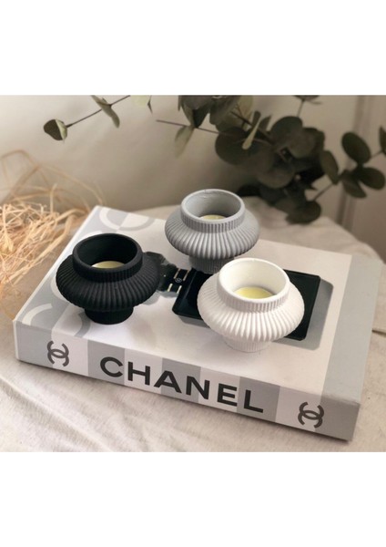 3'lü Tealight Mumluk Siyah,beyaz ve Gri Gri 8x6 cm fiyatları