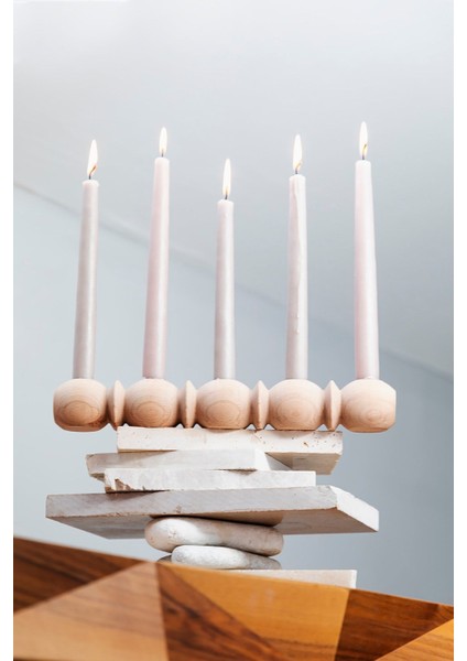Naturel Wooden Ahşap 5'li Şamdan Dekoratif Şamdan