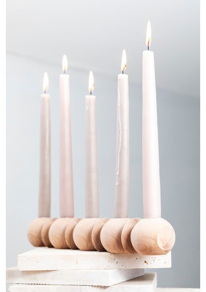 Naturel Wooden Ahşap 5'li Şamdan Dekoratif Şamdan