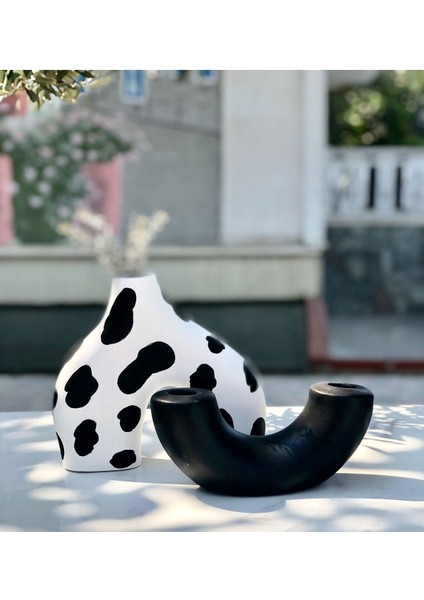 Siyah Benek Bipod Vazo & Siyah Şamdan & Mumluk 2’li Set fiyatları