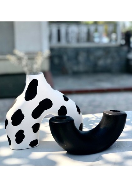 Siyah Benek Bipod Vazo & Siyah Şamdan & Mumluk 2’li Set modelleri