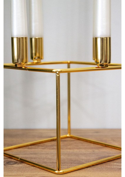 Dörtlü Küp Şamdan Mumluk Dekoratif Mumluk Gold Paslanmaz Gold Metal 20 cm Ev Dekorasyon fırsatları