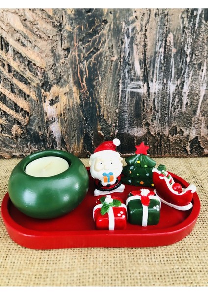 Yilbasi Temali Dekoratif Tabak ve Mumluk