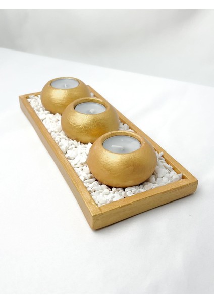 3'lü Yuvarlak Altın Sarısı Tealight Mumluk Seti
