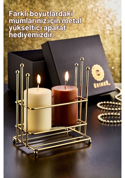 3 Parça Özel Kutulu Dekoratif Gold Mumluk Seti - Özel Hediye Kutusu - Kahverengi ve Bej Rengi Mum indirimleri