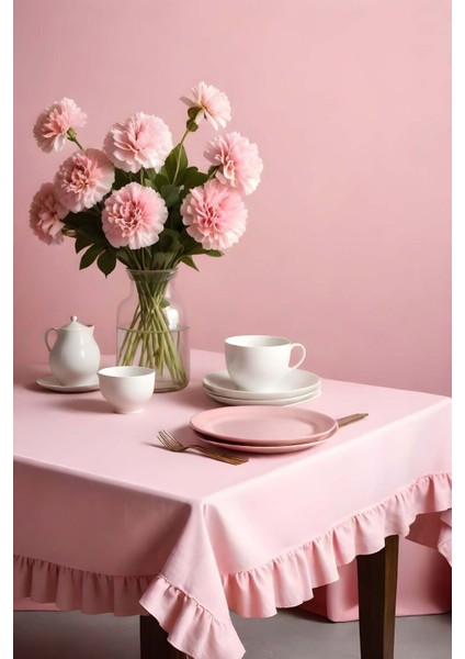 Vintage Soft Pembe Fırfırlı Keten Masa Örtüleri 17 Boy Seçeneğiyle