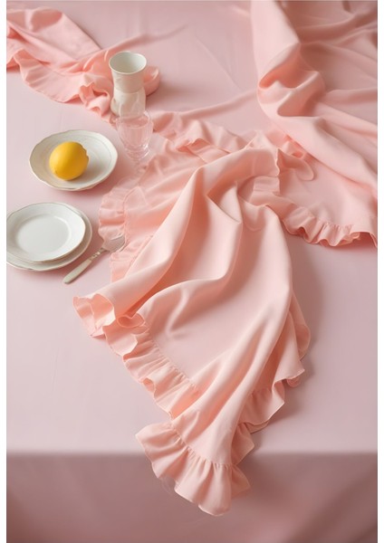 Vintage Soft Pembe Fırfırlı Keten Masa Örtüleri 17 Boy Seçeneğiyle modelleri