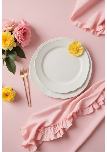 Vintage Soft Pembe Fırfırlı Keten Masa Örtüleri 17 Boy Seçeneğiyle fırsatları