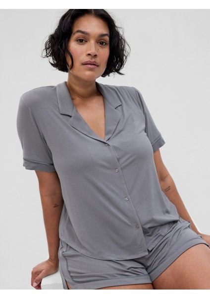 Kadın Gri Modal Pijama Üstü