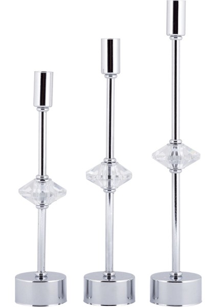 Contes 3'lü Lüks Şamdan Kristal Dekorlu Gümüş Kaplama Metal Mumluk fırsatları