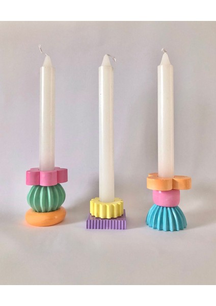 Studio Yabu - Renkli Puzzle Şamdan Mumluk Set 8'li