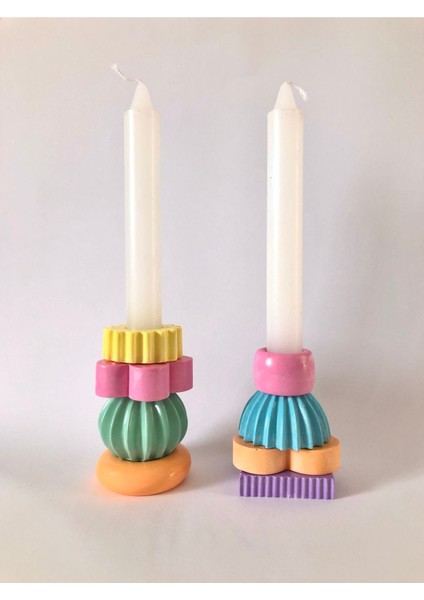 Studio Yabu - Renkli Puzzle Şamdan Mumluk Set 8'li modelleri