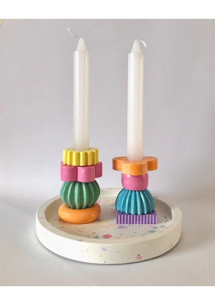 Studio Yabu - Renkli Puzzle Şamdan Mumluk Set 8'li fırsatları