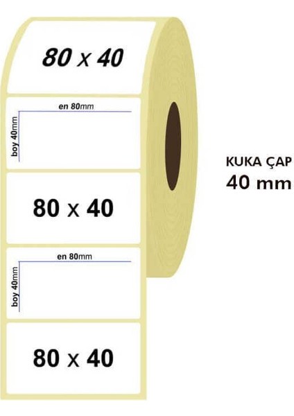 Tanex Barkod Etiketi Termal 80X40 40MM Çap 1000'LI