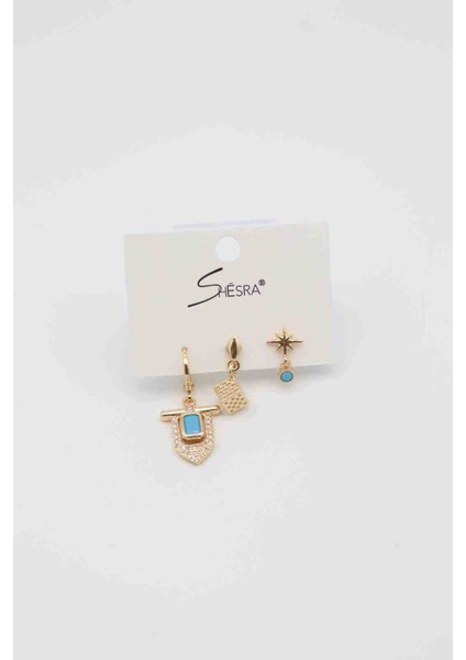 Shesra Mavi Taş Detaylı Küpe