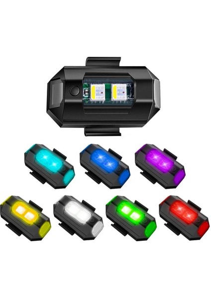 2 Adet Motosiklet Drone Bisiklet Otomotiv Şarjlı Kablosuz Mini LED Lamba Cakarlı 7 Renk Flaşlı