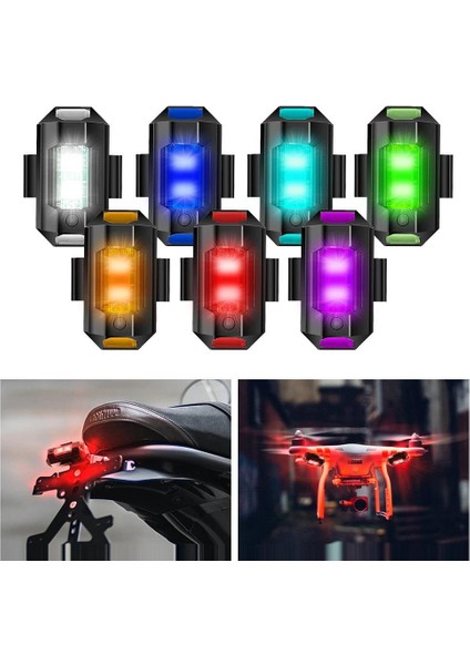 2 Adet Motosiklet Drone Bisiklet Otomotiv Şarjlı Kablosuz Mini LED Lamba Cakarlı 7 Renk Flaşlı
